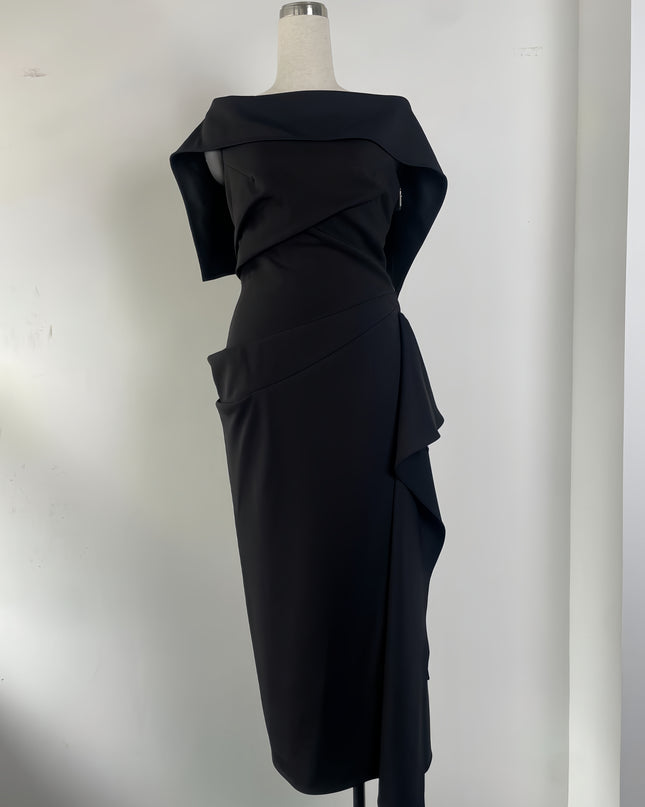 Off Shoulder Ruched Maxi Dress - Black