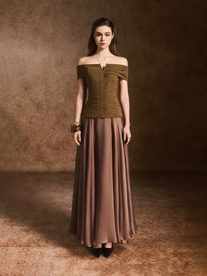 Elegant Beige Sleeveless Dress with Pleated Design and Gold Buttons