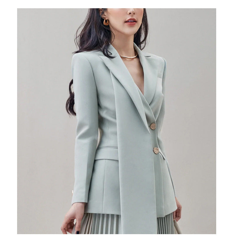 Elegant Dress with Pleated Hem & Blazer | Autumn Fashion
