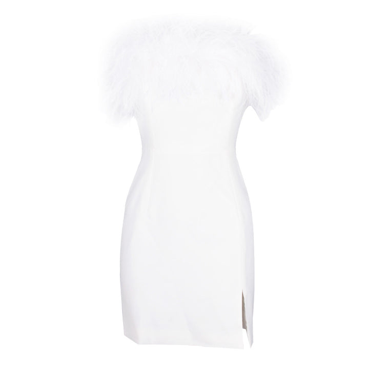 Chic White Feather Dress | Elegant Backless Party Gown 2025
