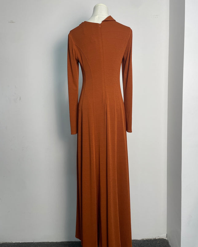 Long Sleeve Crepe Dress - Dusty Orange