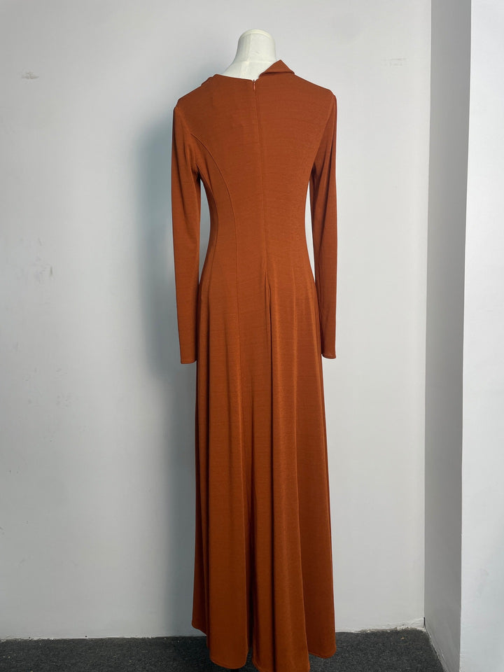 Long Sleeve Crepe Dress - Dusty Orange