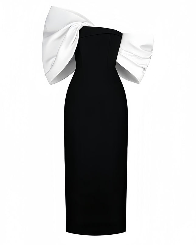 Elegant Bow-Sleeve Dress - Black