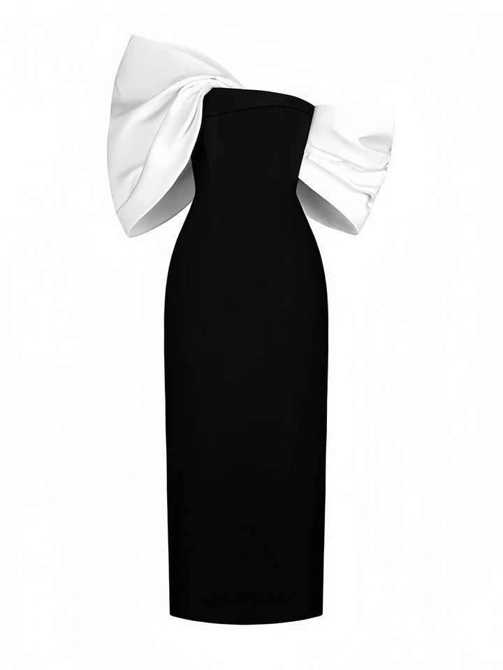 Elegant Bow-Sleeve Dress - Black