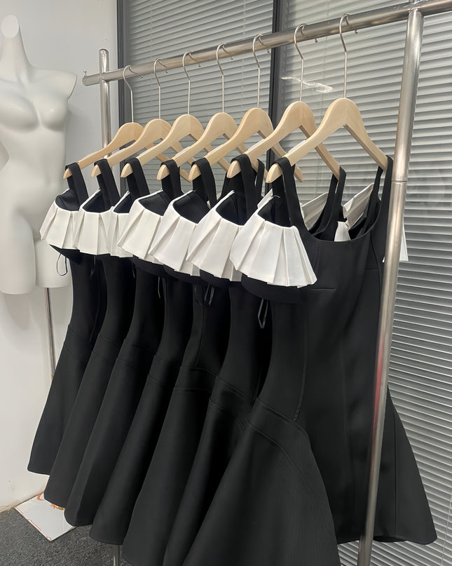 Off Shoulder Ruffled High-Waist Dress - Black