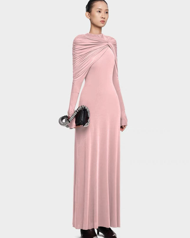 Elegant Floral Crepe Maxi Dress - Red