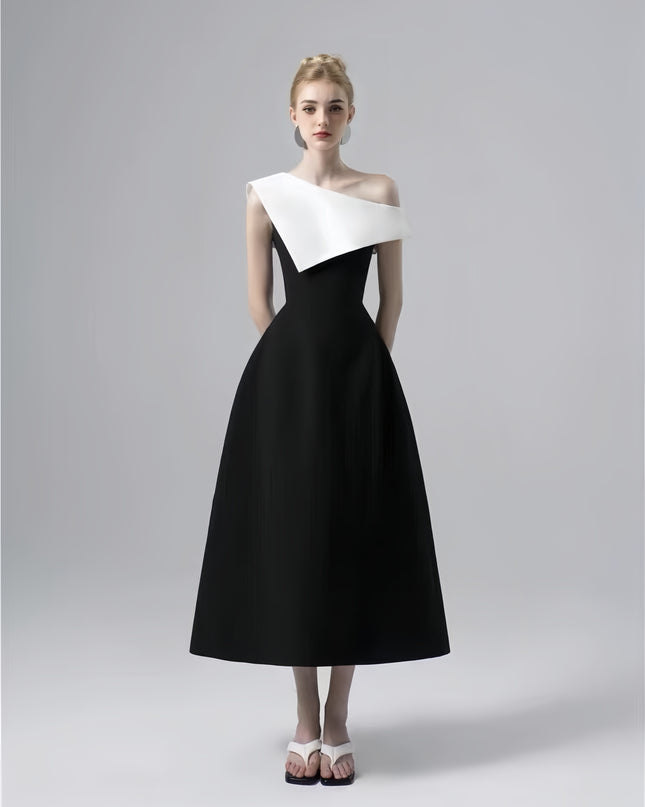 Off Shoulder Asymmetric Dress - Black