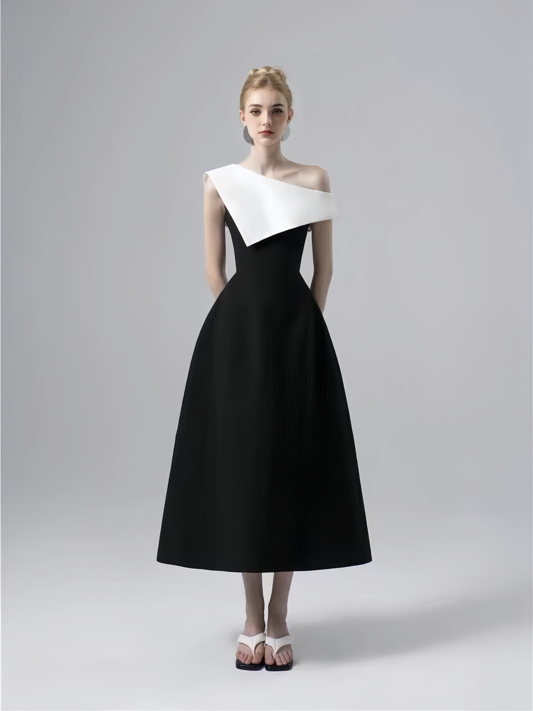 Off Shoulder Asymmetric Dress - Black