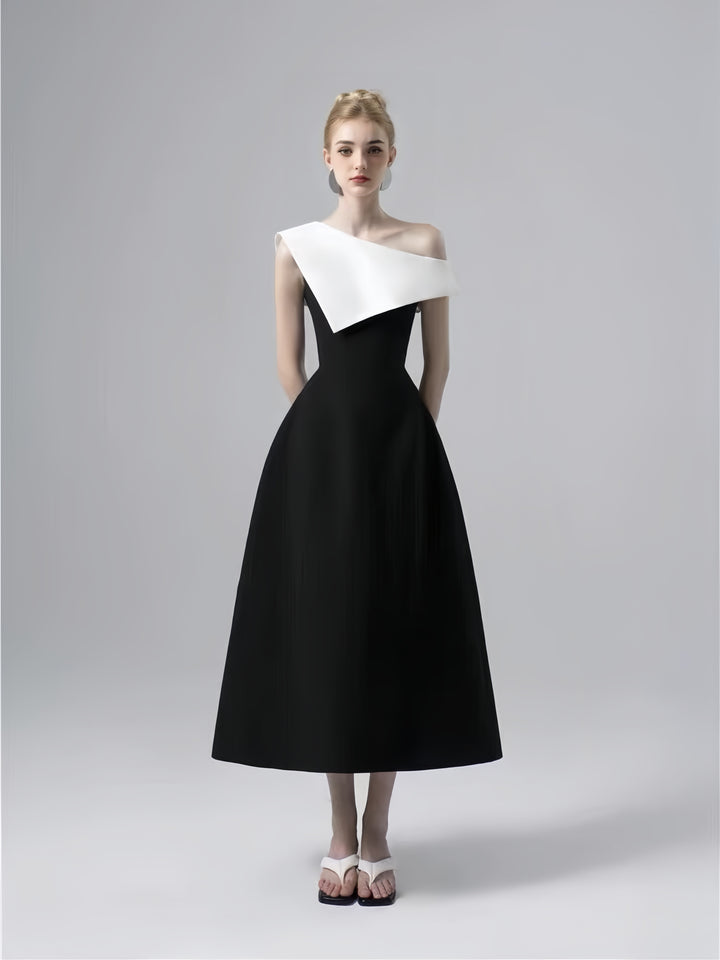 Off Shoulder Asymmetric Dress - Black