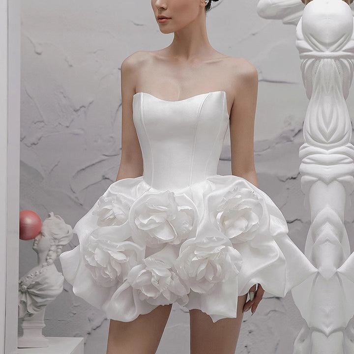 Elegant Strapless 3D Flower Evening Dress for Party