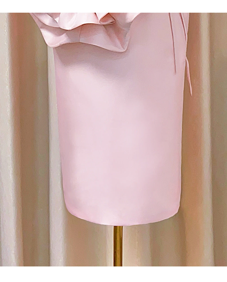 Pink 3D Floral Strapless Dress | Elegant Evening Party Gown