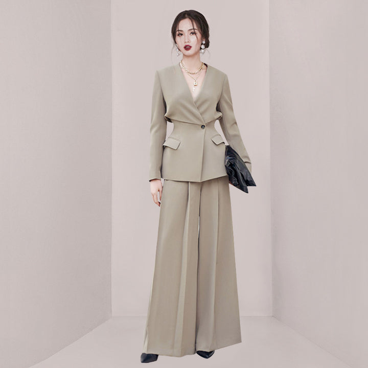 Elegant Green Dress Suit Set 2024 | V-Neck Women's Outfit