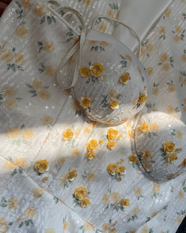 Floral Satin Maxi Dress - Ivory