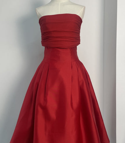 Satin Ruched Off Shoulder Dress - Red