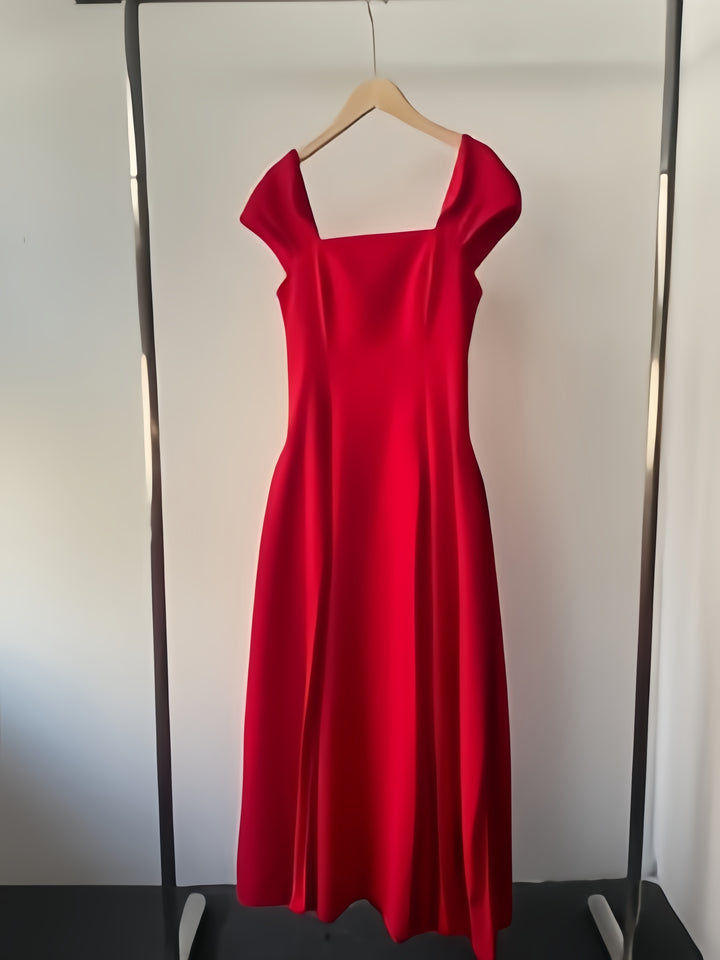 Cinched Crepe Pleated Dress - apricot