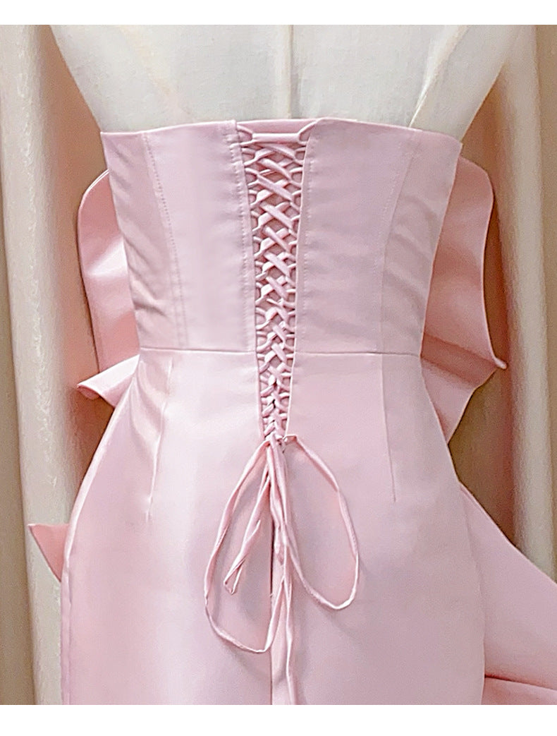 Pink 3D Floral Strapless Dress | Elegant Evening Party Gown