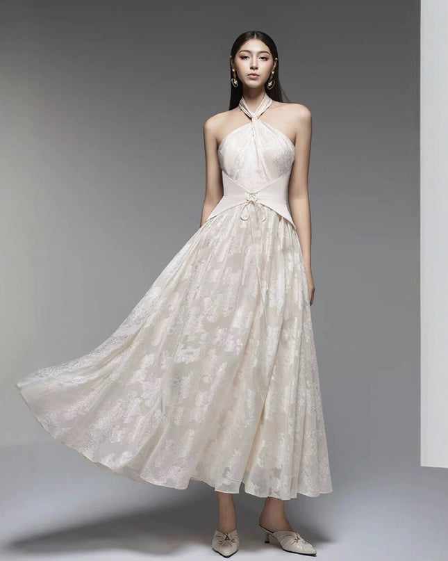 Sleeveless Mermaid Crepe Dress - Beige