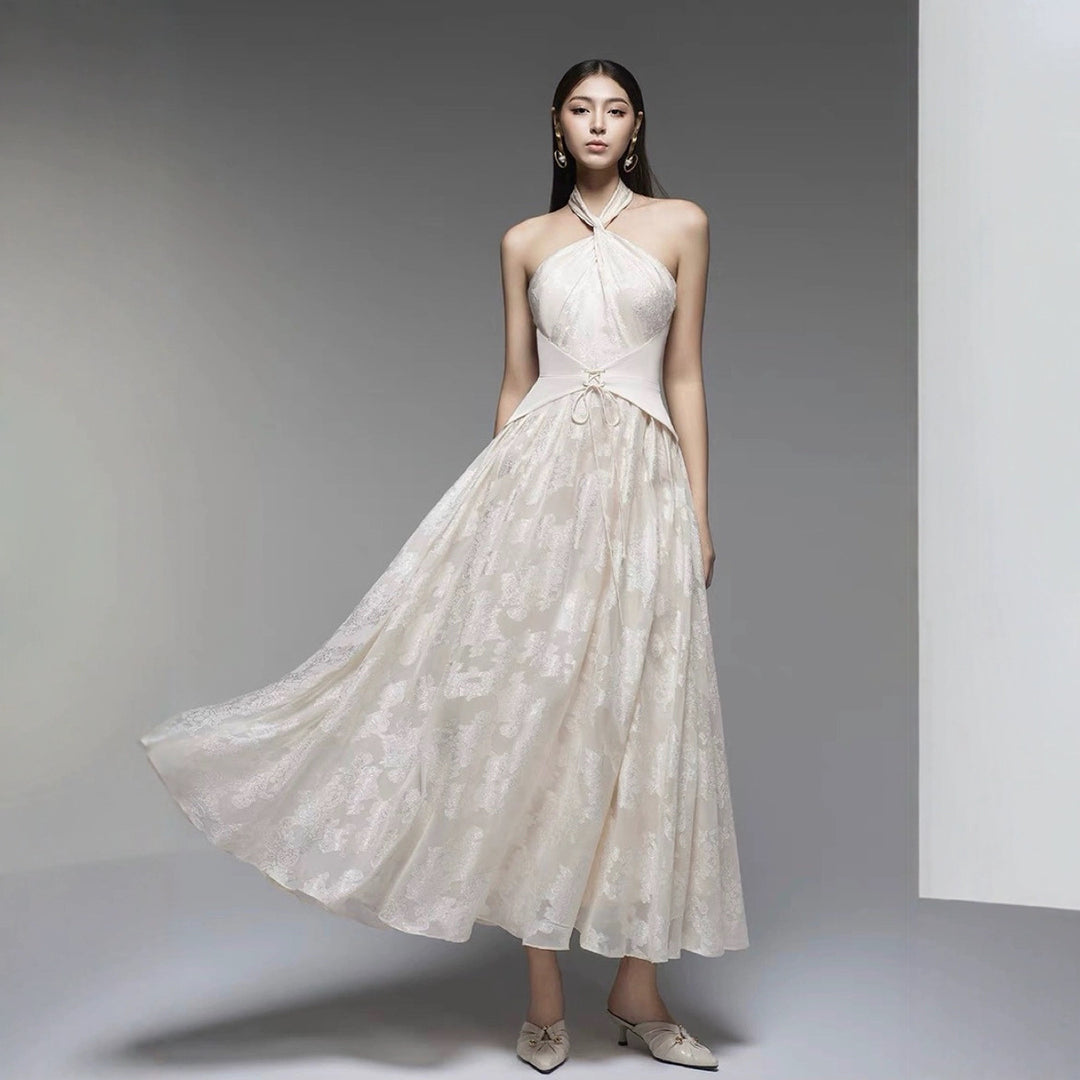 Sleeveless Mermaid Crepe Dress - Beige