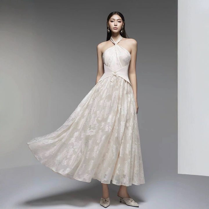 Sleeveless Mermaid Crepe Dress - Beige