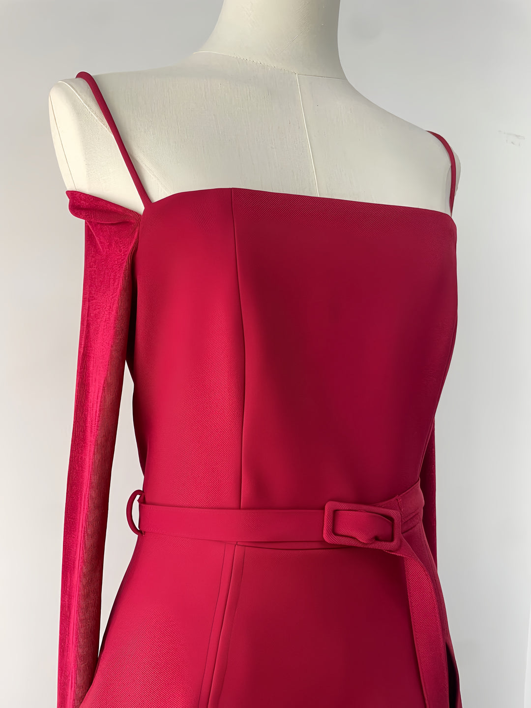 Off Shoulder Satin High Slit Dress - Red