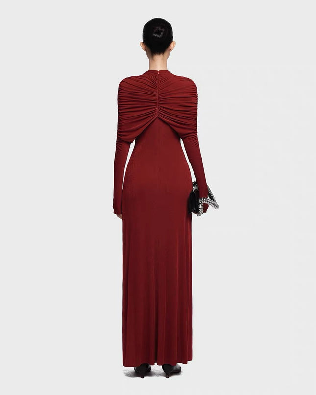 Elegant Floral Crepe Maxi Dress - Red
