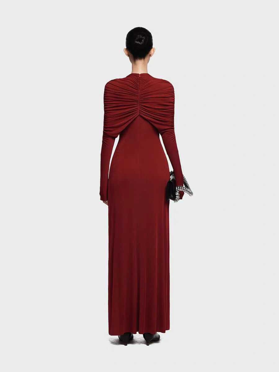 Red Elegant Floral Maxi Dress – Bodycon Long Sleeve Maxi Dress for Women