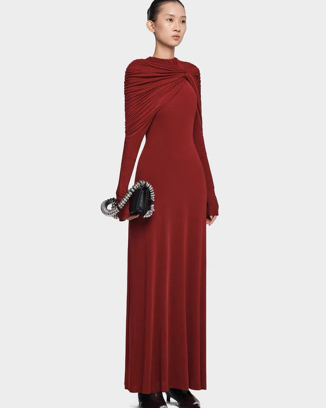 Elegant Floral Crepe Maxi Dress - Red
