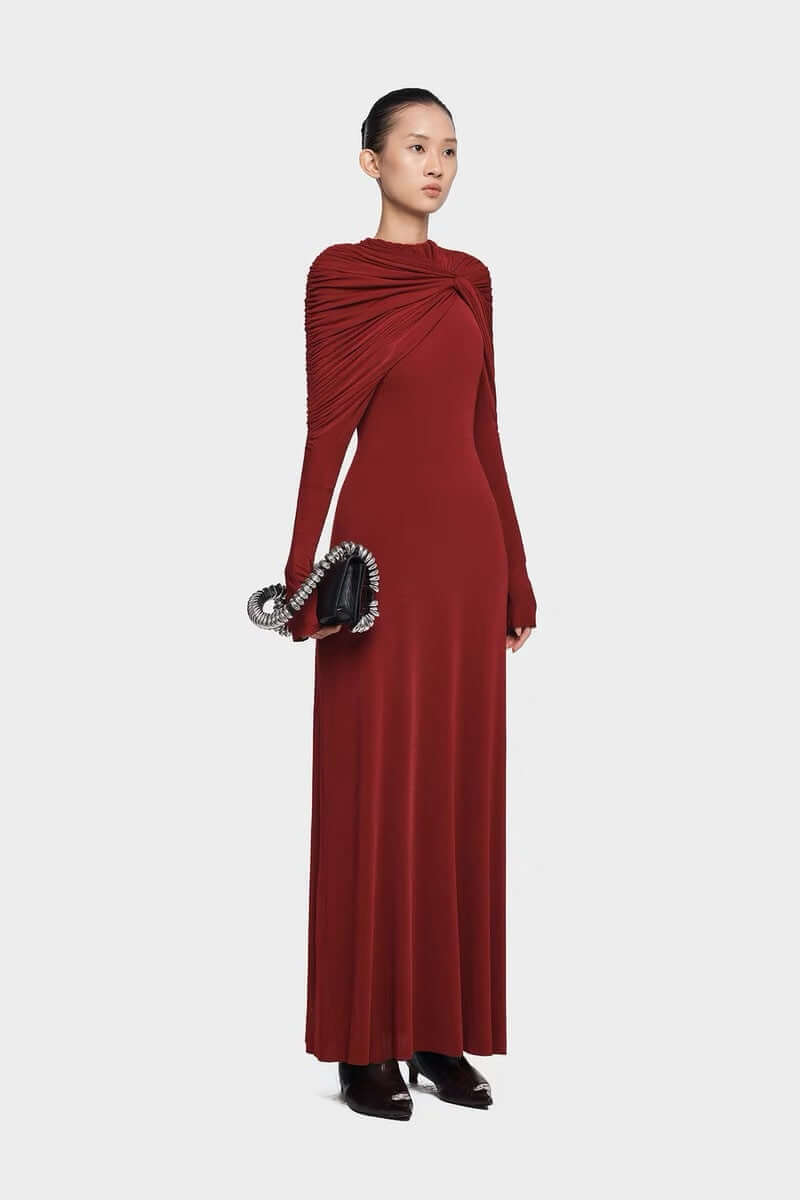 Red Elegant Floral Maxi Dress – Bodycon Long Sleeve Maxi Dress for Women