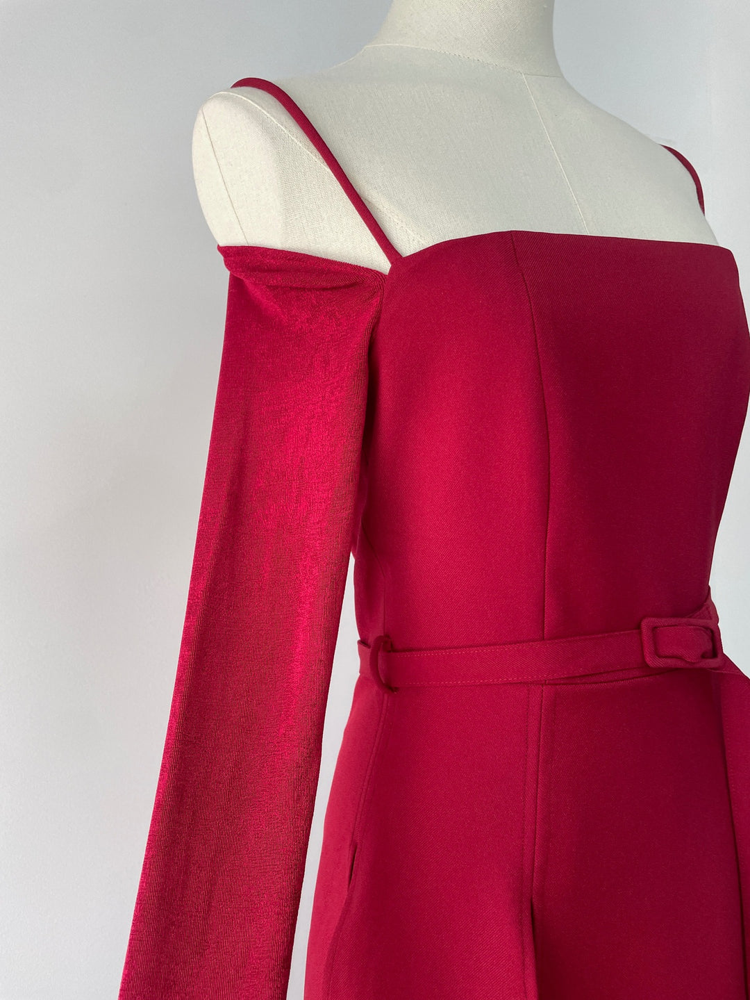 Off Shoulder Satin High Slit Dress - Red