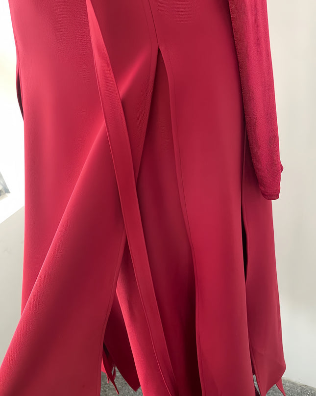 Off Shoulder Satin High Slit Dress - Red