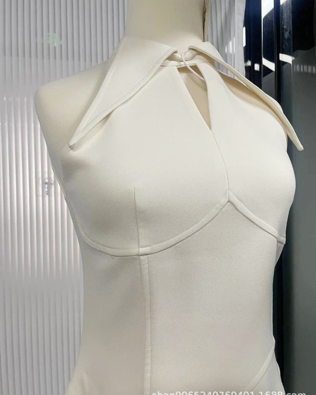 Chic Ruffled Longline Dress - Ivory