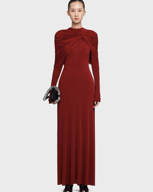 Elegant Floral Crepe Maxi Dress - Red