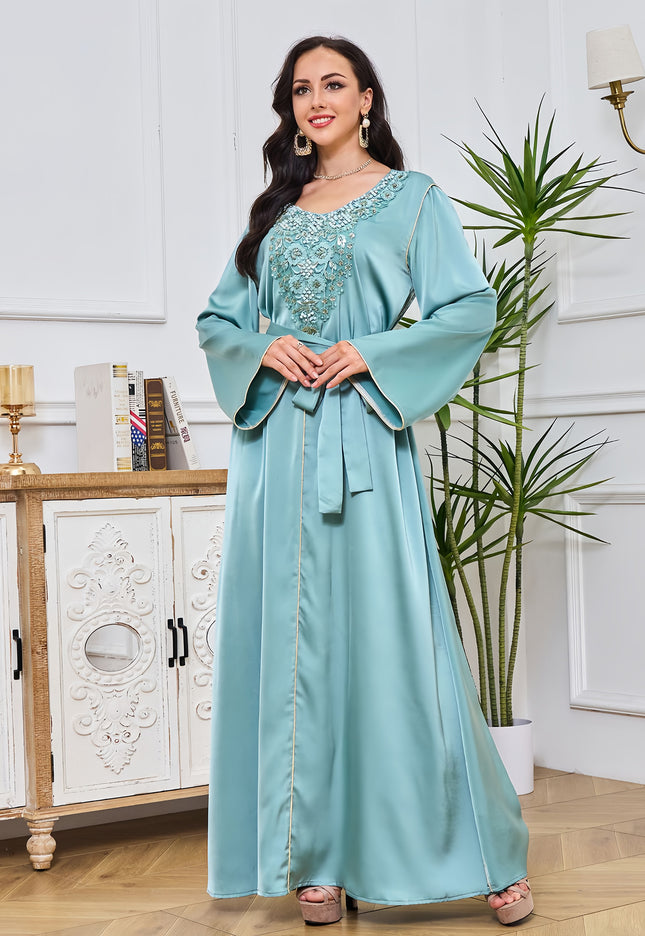 Elegant Light Blue Silk Embroidered Dress