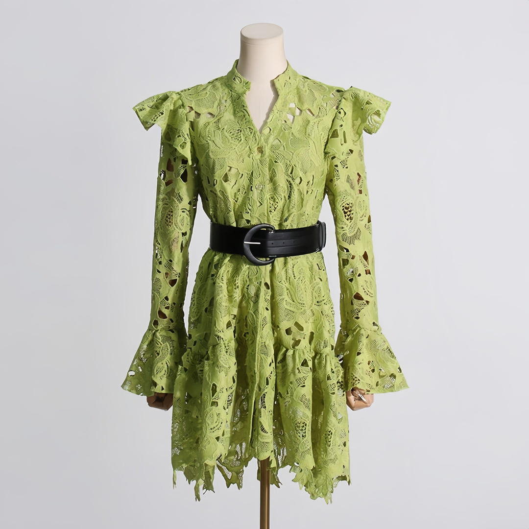 Green Lace Hollow Out Women's Dresses