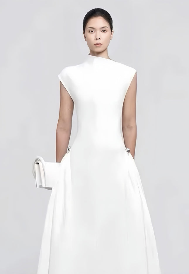 High Waist Design Sleeveless Plain Long Dress