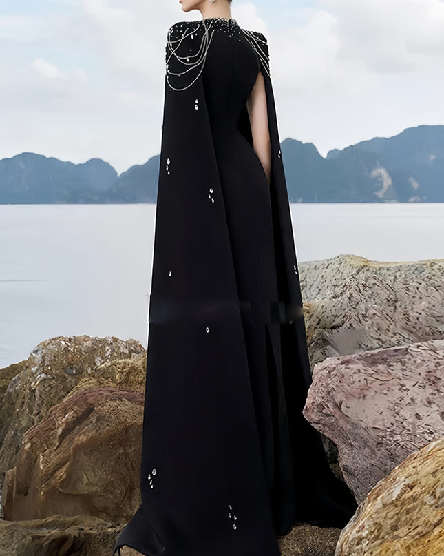 Black Elegant Temperament Sparkling Diamond Embellished Long Dress