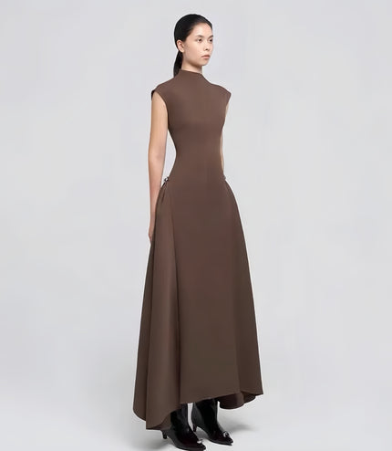 High Waist Design Sleeveless Plain Long Dress