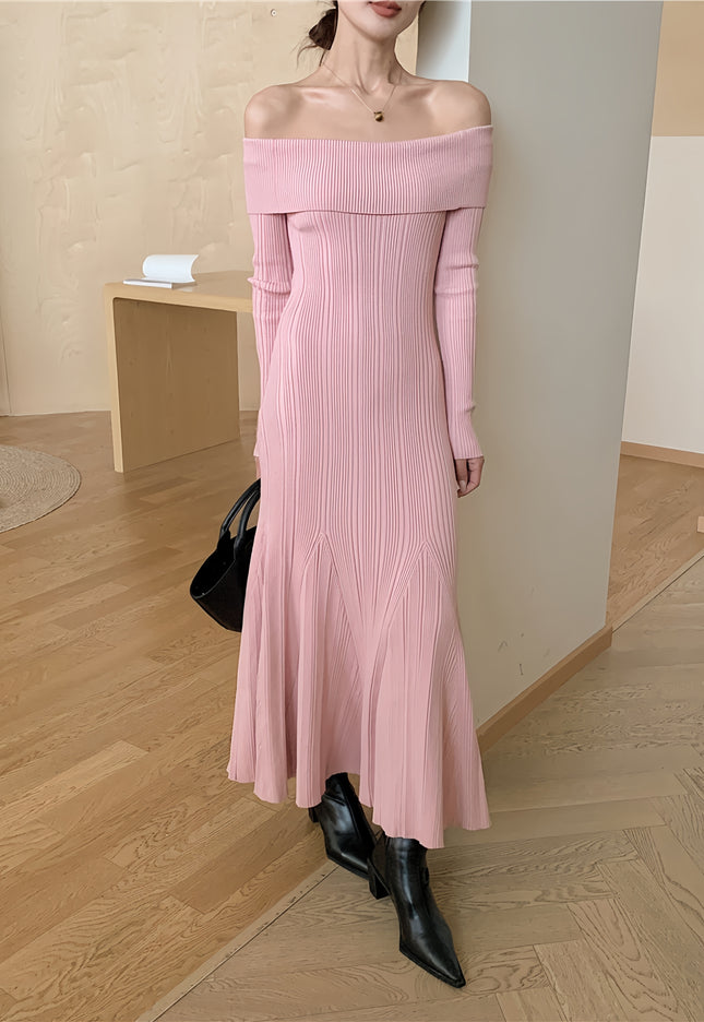 Pink Strapless Long Sleeve Pleated Dress