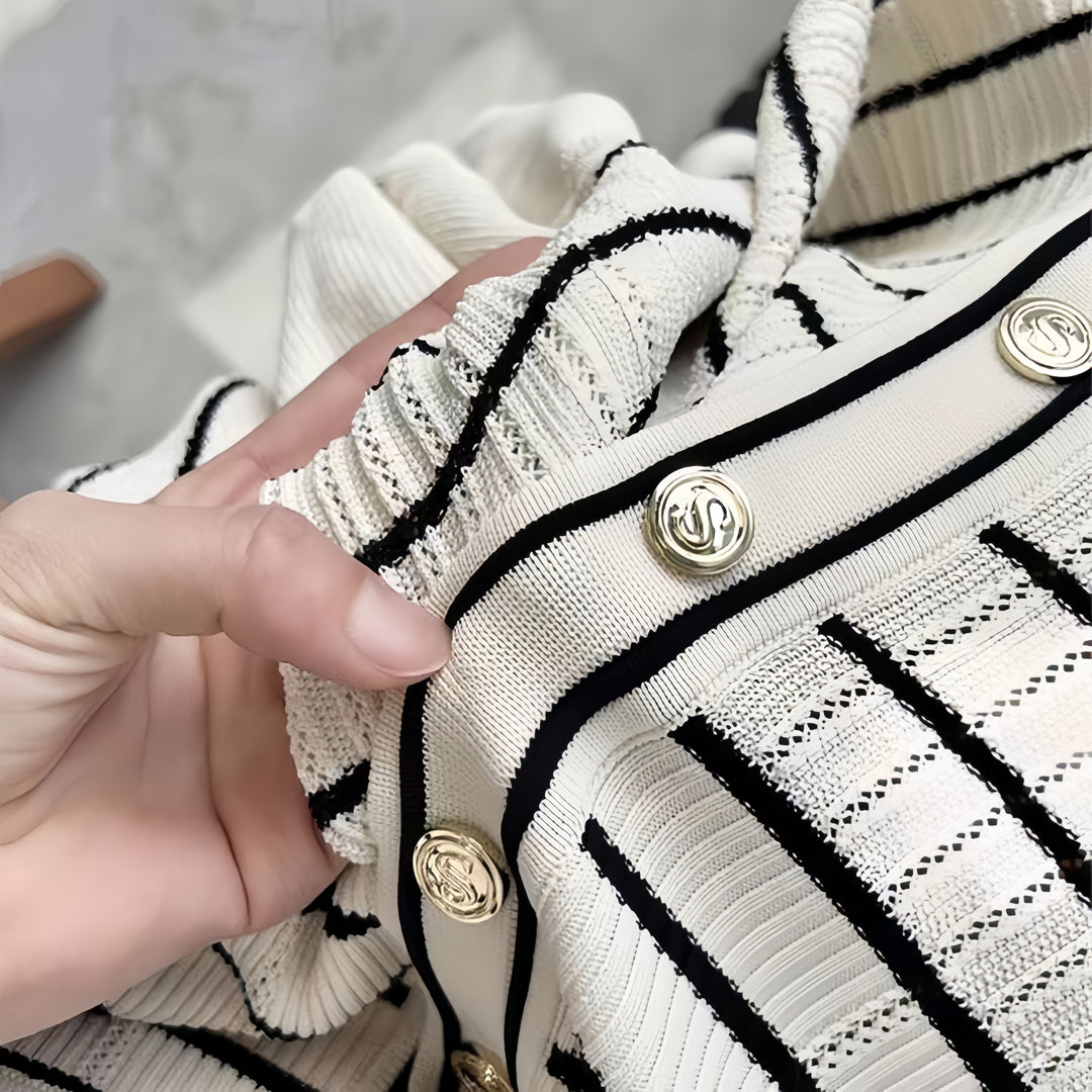 Striped dress female spring and fall new fashion temperament long knee-length skirt