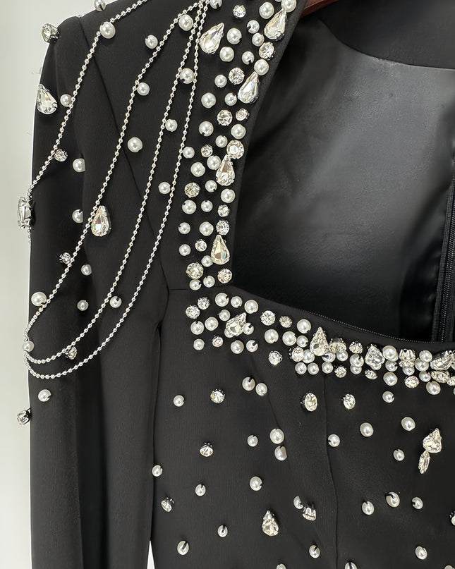 Black Elegant Temperament Sparkling Diamond Embellished Long Dress