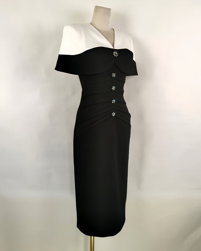 Black and White Classic Asymmetric Neckline Dress