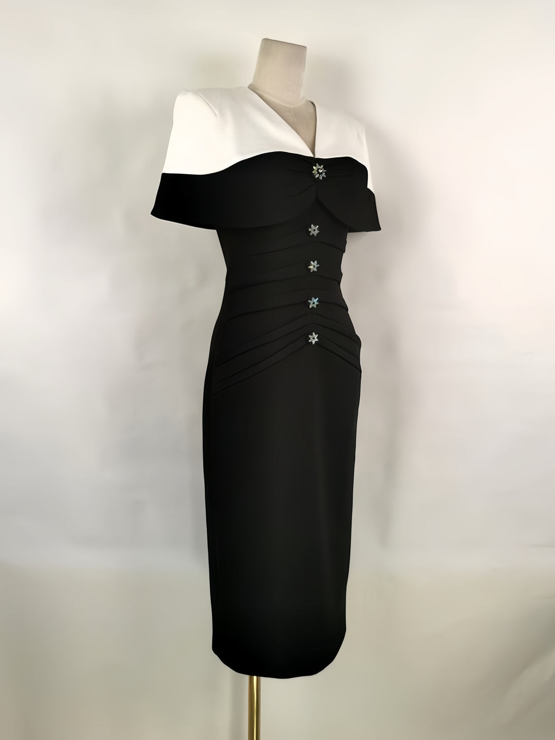 Black and White Classic Asymmetric Neckline Dress