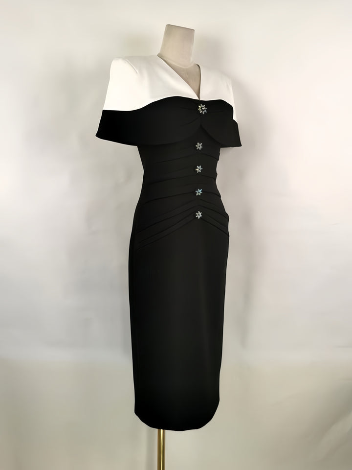 Black and White Classic Asymmetric Neckline Dress