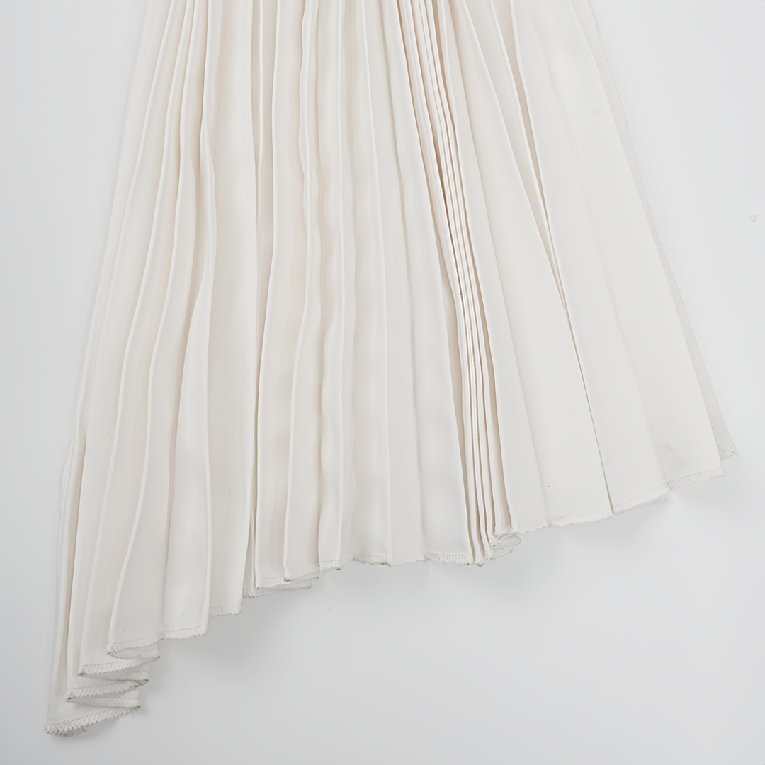 Elegant Asymmetric White Dress – One-Shoulder Pleated Long Sleeve White Dress for Women