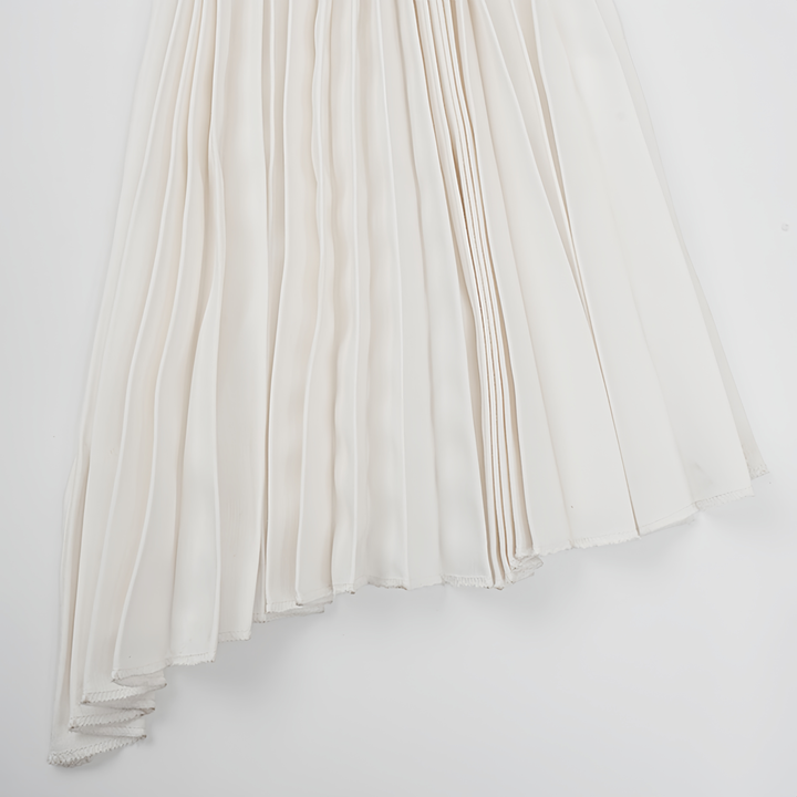 Elegant Asymmetric White Dress – One-Shoulder Pleated Long Sleeve White Dress for Women