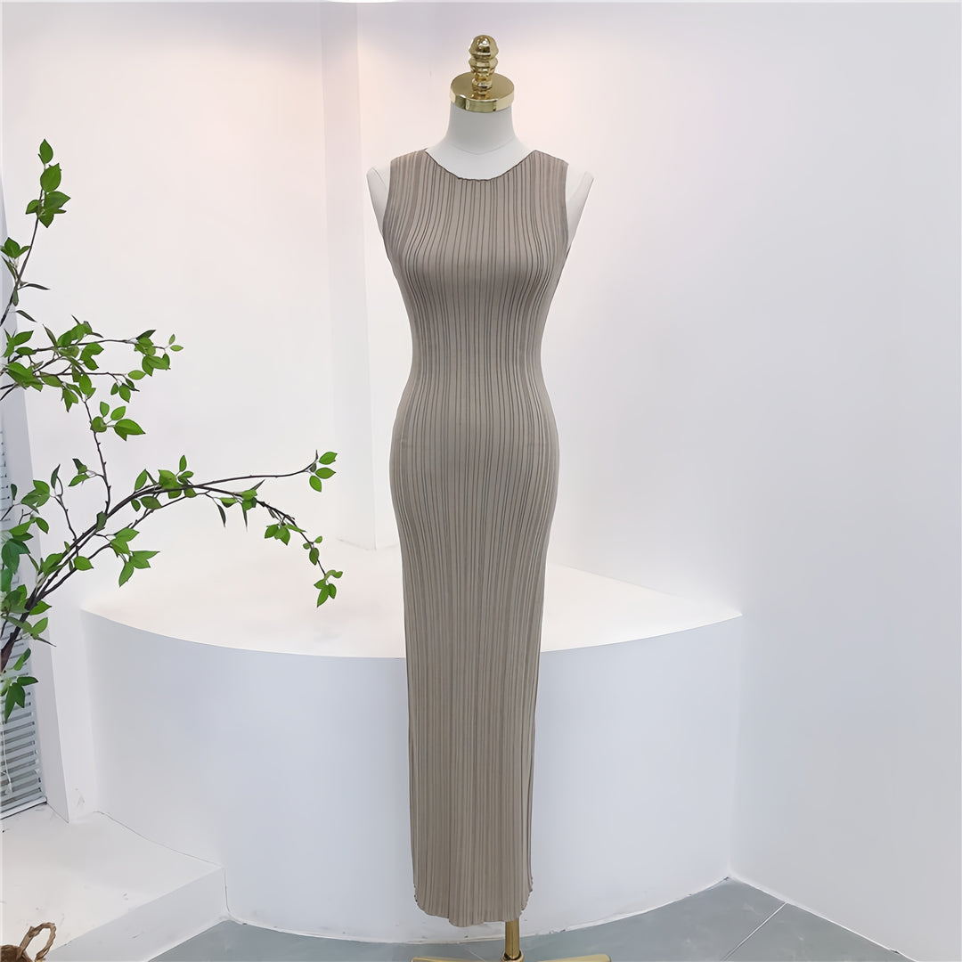 Pink Sleeveless Vertical Striped Dress