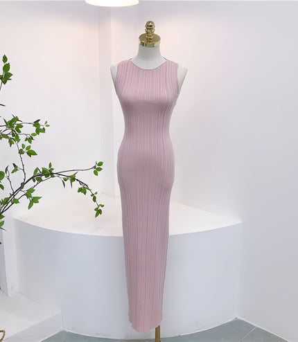 Pink Sleeveless Vertical Striped Dress