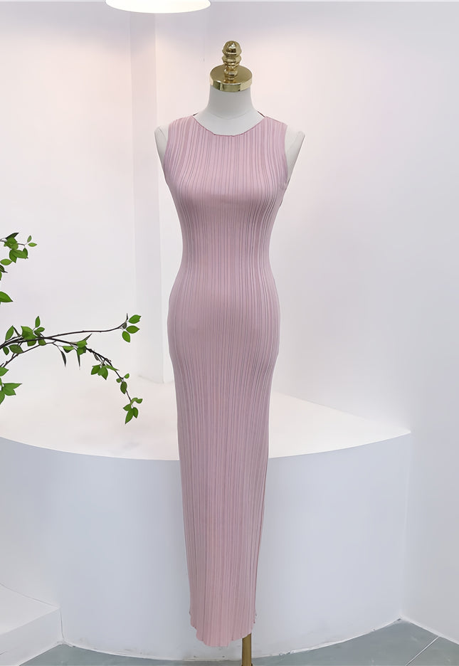 Pink Sleeveless Vertical Striped Dress