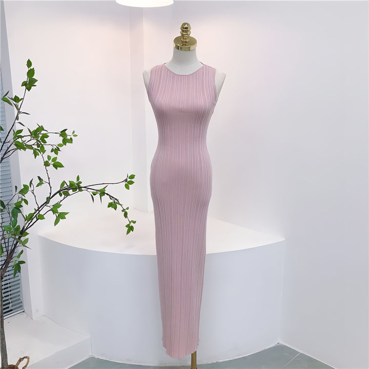 Pink Sleeveless Vertical Striped Dress