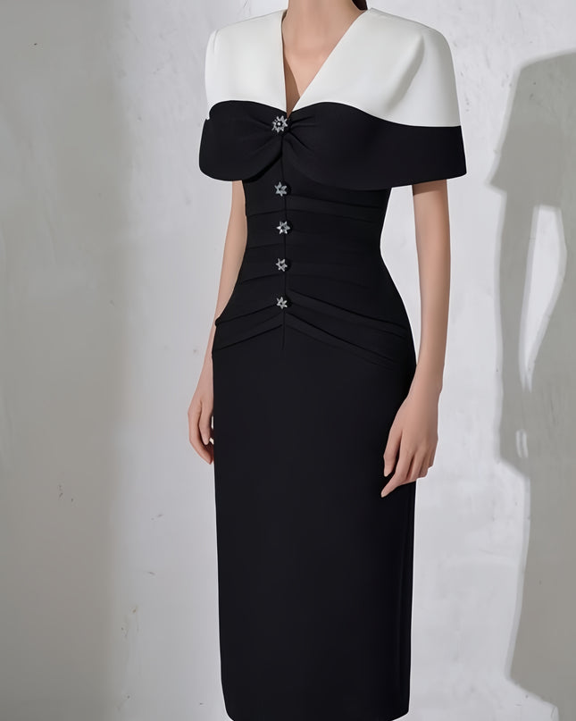 Black and White Classic Asymmetric Neckline Dress